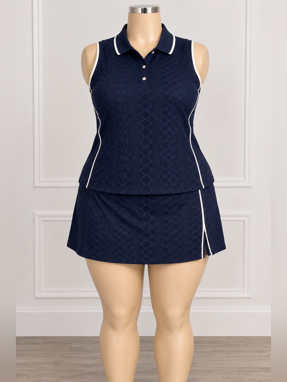 REEBOK Navy & White Eyelet Tank & Skort Set size x large